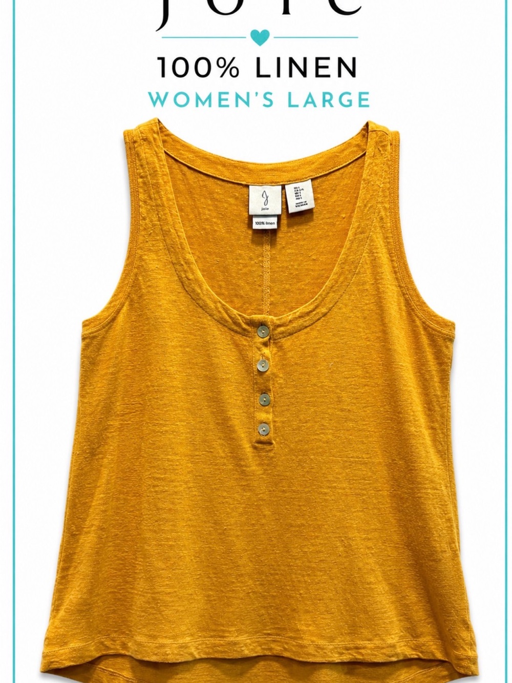 Joie 100% Linen Sleeveless Henley Tank Top Mustard Gold Women’s Large